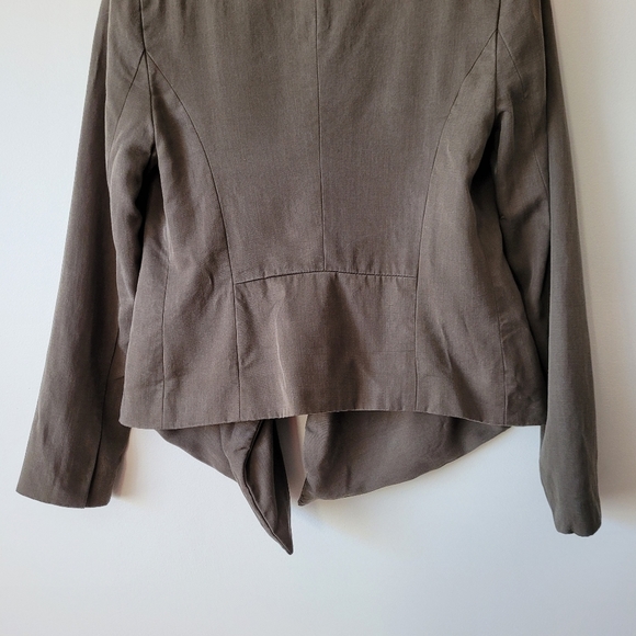 Dex Olive Green Blazer XS Waterfall Collar Open Front Asymmetric Hem - Picture 9 of 10